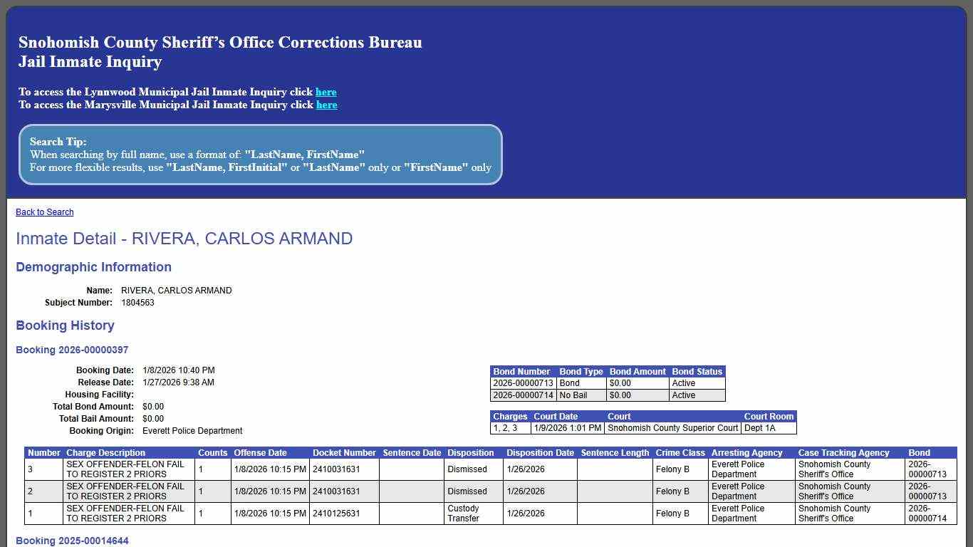 Inmate Detail - RIVERA, CARLOS ARMAND